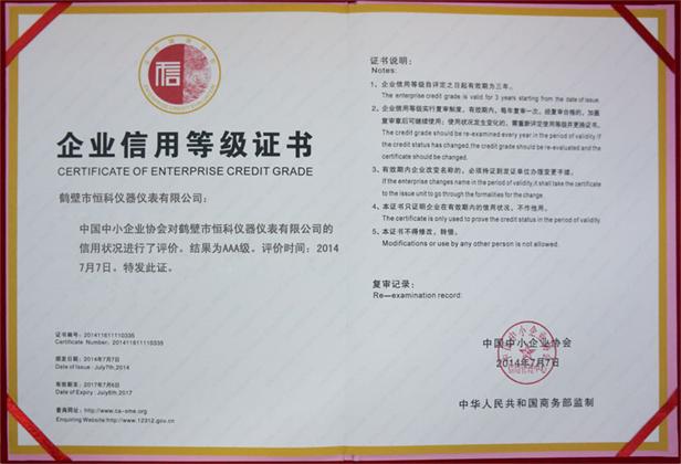 煤炭檢測儀器-企業信用等級證書